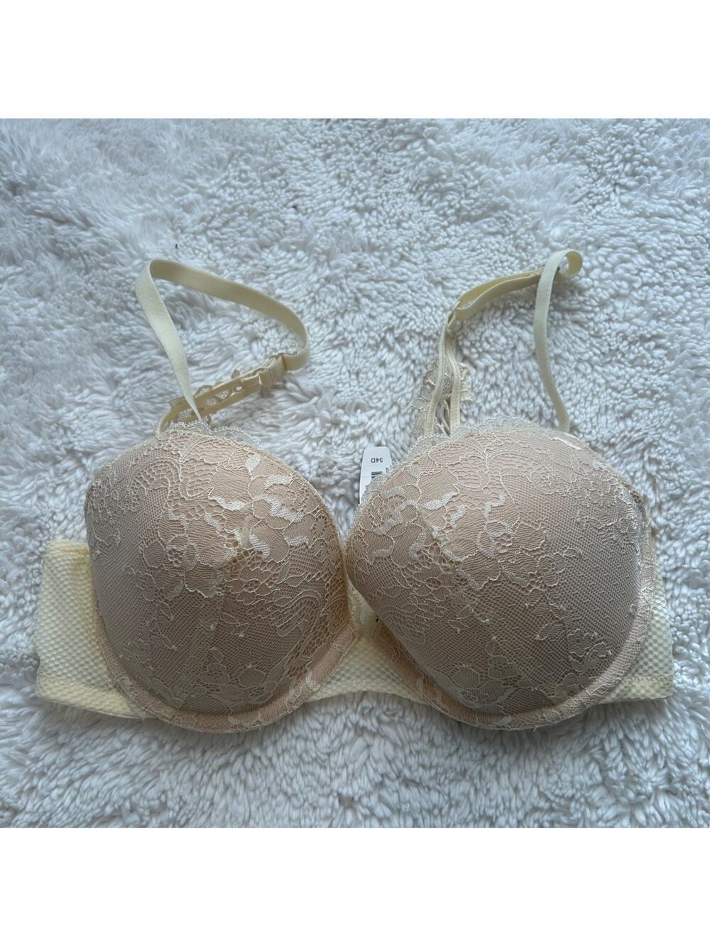 Adore Me NWT Womens PushUp Bra Padded Ivory Lace Sz 34D Sexy Lingerie Casual